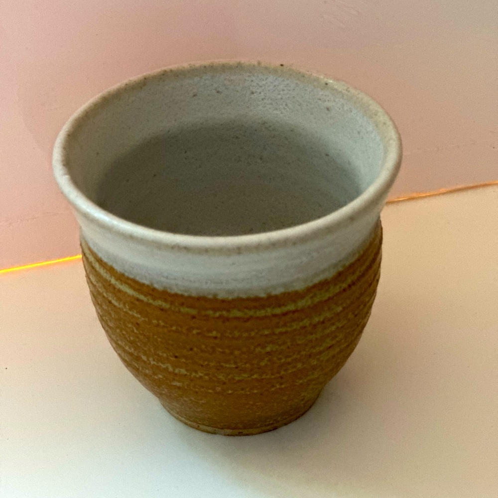 Handmade Artisan Signed BOBBLE Studio Art Pottery Sake Tea Cup Planter Candle
